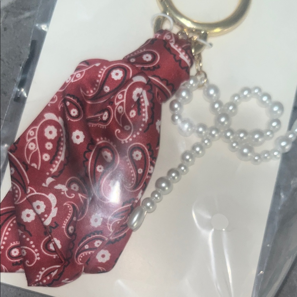 a new day Red Paisley Scarf Keychain / bag charm with Pearl Bead Accent - Picture 3 of 4